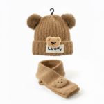 Kids' Teddy Bear Knit Hat and Scarf Set