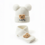 Kids' Teddy Bear Knit Hat and Scarf Set - Image 3