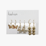 3-Pair Gold-Tone Earring Set with Butterfly & Ball Drops