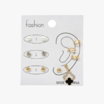 8-Piece Earring & Ear Cuff Set with Black Clover Dangle