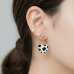 3-Pair Earring Set with Cow Print Heart Dangles and Studs - Image 2