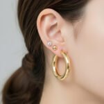 3-Pair Earring Set with Gold-Bronze Tone Hoops, Crystal Studs, and Ball Studs - Image 3