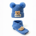 Kids' Teddy Bear Knit Hat and Scarf Set - Image 2