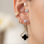 8-Piece Earring & Ear Cuff Set with Black Clover Dangle - Image 2
