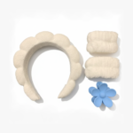 4-Piece Spa Headband and Wristband Set with Flower Claw Clip - Image 2