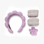 4-Piece Spa Headband and Wristband Set with Flower Claw Clip - Image 4