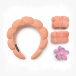 4-Piece Spa Headband and Wristband Set with Flower Claw Clip
