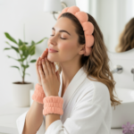 4-Piece Spa Headband and Wristband Set with Flower Claw Clip - Image 6