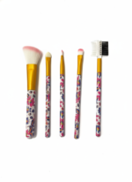 5-Piece Floral Print Makeup Brush Set with Comb - Image 3