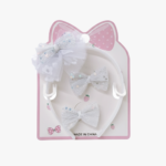 3-Piece White Glitter Bow Headband and Hair Clips Set - Image 2