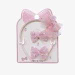 3-Piece White Glitter Bow Headband and Hair Clips Set - Image 4