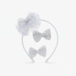 3-Piece White Glitter Bow Headband and Hair Clips Set - Image 3