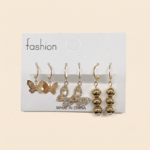 3-Pair Gold-Tone Earring Set with Butterfly & Ball Drops