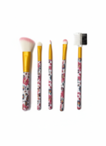 5-Piece Floral Print Makeup Brush Set with Comb - Image 4