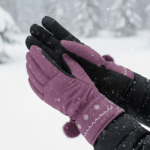 Women's  Puffy Snow Gloves with Pom-Pom and Snowflakes - Image 4