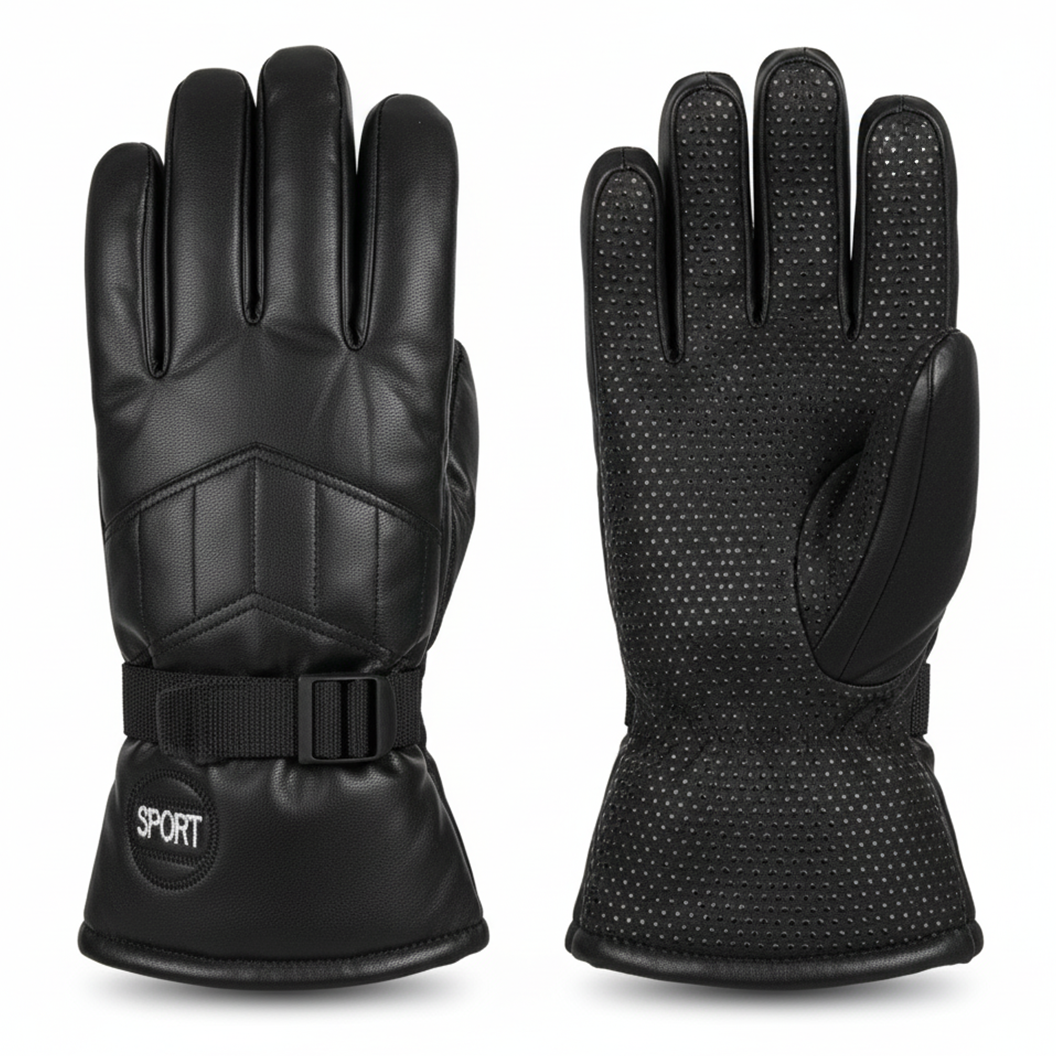 gloves-4 Winter Thermal PU Leather Sport Gloves - Black - Image 1
