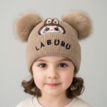 Labubu Grey Double Pom-Pom Knitted Beanie - Image 4