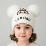 Labubu Grey Double Pom-Pom Knitted Beanie - Image 6