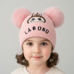 Labubu Grey Double Pom-Pom Knitted Beanie - Image 8