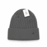 Dark Textured Knit Beanie with Metal Badge