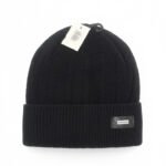 Navy Blue and black, Textured Knit Beanie with "DESIGN" Label - Image 2
