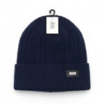 Navy Blue and black, Textured Knit Beanie with "DESIGN" Label