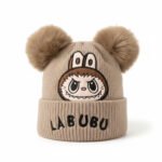 Labubu Grey Double Pom-Pom Knitted Beanie - Image 3
