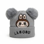Labubu Grey Double Pom-Pom Knitted Beanie