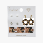 3-Pair Earring Set with Leopard Print Flower Dangles and Studs