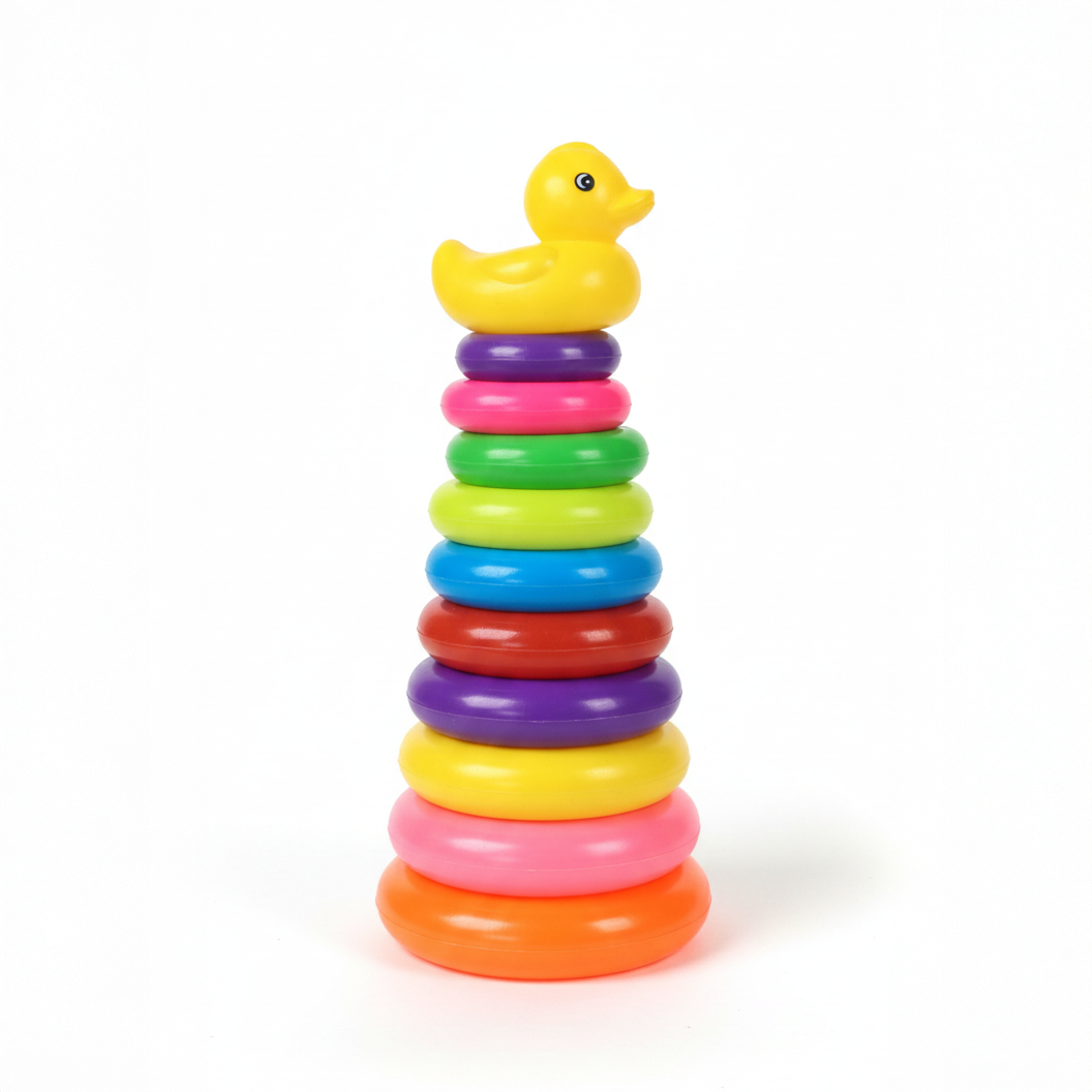 Giant Rainbow Stacking Ring Tower with Duck