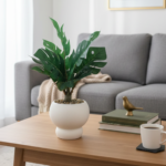 Artificial Monstera Plant in Modern White Pot - Image 3