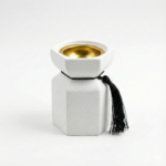Modern White Hexagonal Ceramic Incense Burner with Black Tassel