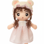 Kawaii Girl Plush Doll with Bear Hat and colored Dress 50 cm