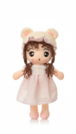 Kawaii Girl Plush Doll with Bear Hat and colored Dress 50 cm