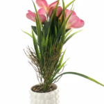 Artificial Lily in White Textured Pot