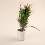 Artificial Lily in White Textured Pot