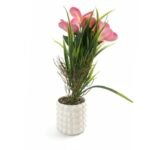 Artificial Lily in White Textured Pot