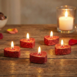 Set of 5 Red Glitter Heart Tealight Candles - Image 3