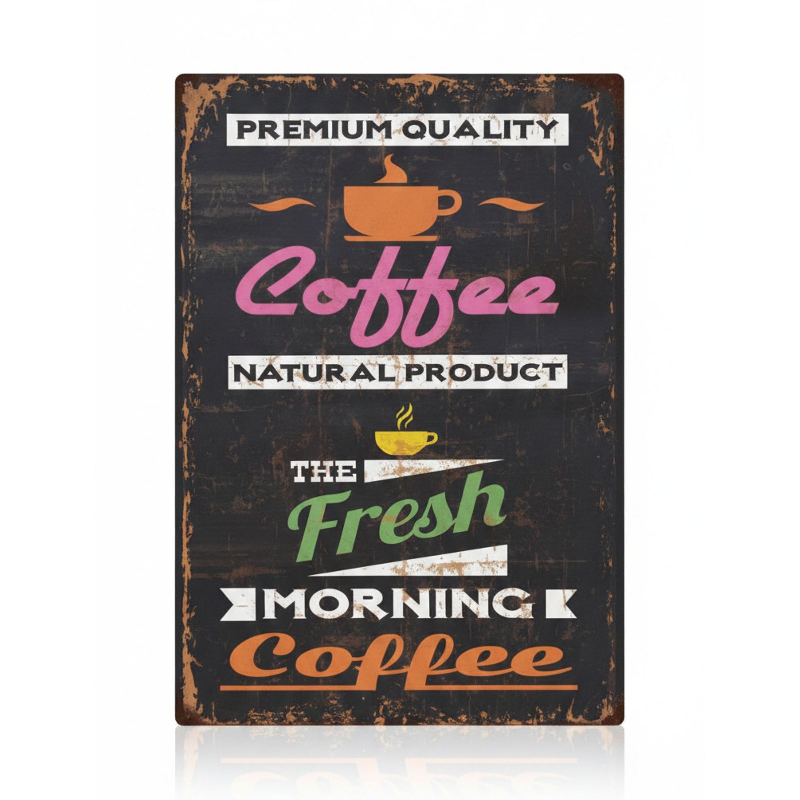 4- Vintage Distressed Metal Coffee Sign - Fresh Morning Coffee - Image 1