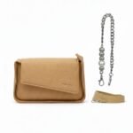 Textured Leather Asymmetrical Clutch with 3 Straps - Image 5