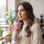Butterfly Floral  Insulated Tumbler with Handle and Straw - Image 2