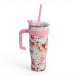 Butterfly Floral  Insulated Tumbler with Handle and Straw