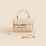 Snakeskin Textured Top Handle Handbag