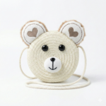 Woven Straw Teddy Bear Crossbody Bag with Heart Ears