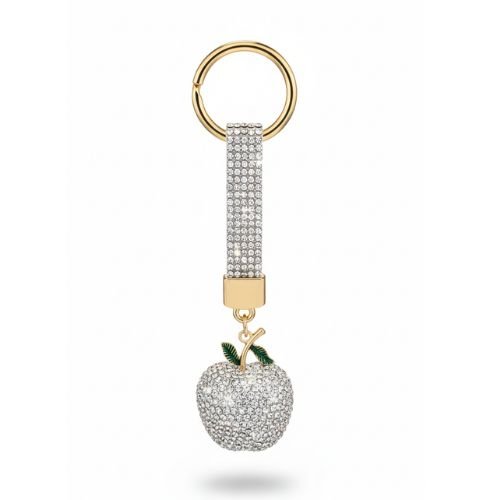 Untitled design (51) Bejeweled Apple Keychain with Rhinestone Strap - Image 1
