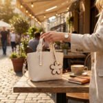 Pebble Leather Tote with Flower Charm