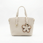 Pebble Leather Tote with Flower Charm - Image 6
