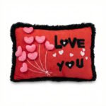 Love You Red Plush Pillow with Bouquet of Pink Hearts 30*50 cm