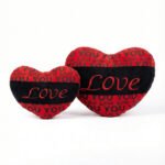 Red Heart Plush Pillow Set with Black Band "Love" Embroider