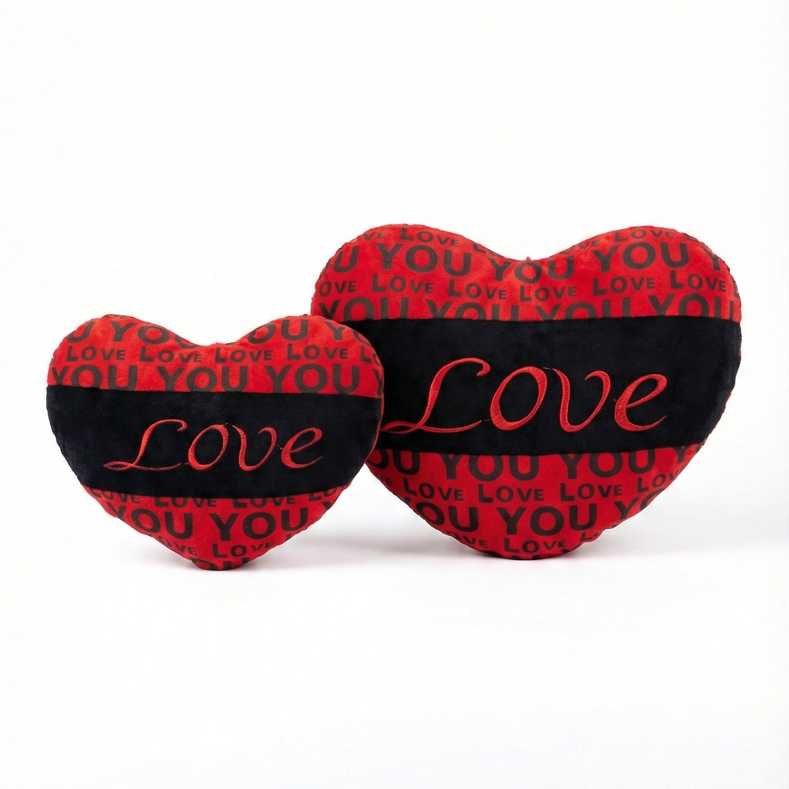 a8 Red Heart Plush Pillow Set with Black Band "Love" Embroider - Image 1